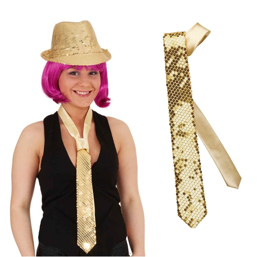 Pailletten Krawatte gold Langbinder f�r Erwachsene
