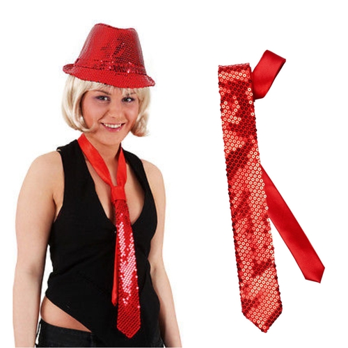 Pailletten Krawatte rot Langbinder Schlips f�r Erwachsene
