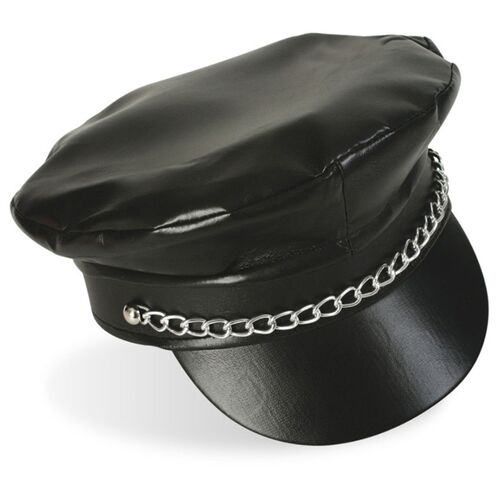 Rocker M�tze Retro Biker Kappe schwarz mit Kette KW 58 cm Kost�m Zubeh�r