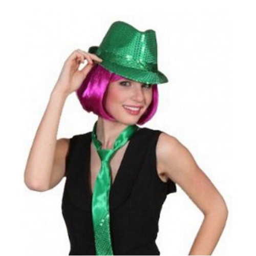 Hut gr�n Disco-Queen Pailletten-Hut f�r Erwachsene