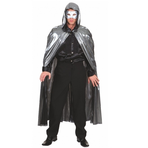 Venezia Kost�m Umhang mit Kapuze silbern f�r Erwachsene