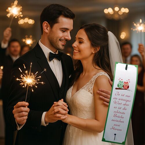 Wunderkerzen-Set Eulenliebe Gastgeschenk 40 Karten mit Spruch & 40 Wunderkerzen