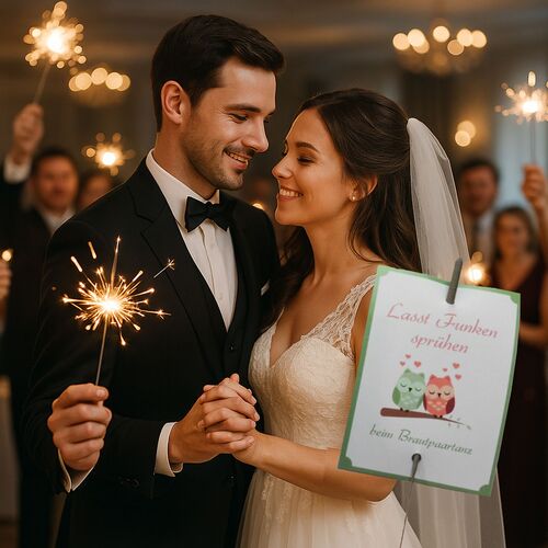 Wunderkerzen-Set Brautpaartanz Verliebte Eulen 40 Karten & 40 Wunderkerzen