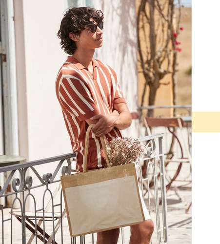 Westford Mill Cotton Pocket Natural Starched Jute Shopper W480 Tasche NEU