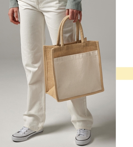 Westford Mill Cotton Pocket Natural Starched Jute Midi Tote W483 Tasche NEU