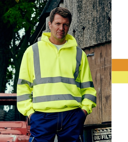 Yoko Sicherheitskleidung Hi Vis 1/4 Zip Sweatshirt Klasse 3 Reflektor HVK06 NEU