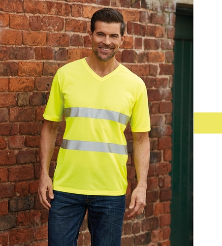 Yoko Herren Sicherheit Hi-Vis V-Neck T-Shirt leicht ISO20471 Klasse 2 HVJ910 NEU