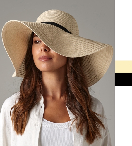 Beechfield Marbella Wide-Brimmed Papierstrohhut umettikettierbar B740 NEU