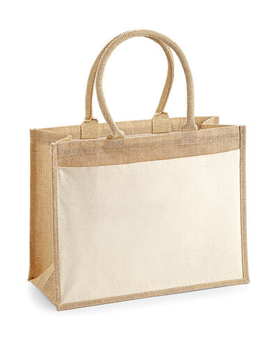 Westford Mill hochwertige Cotton Pocket Jute Shopper Tasche veredelbar W427 NEU 