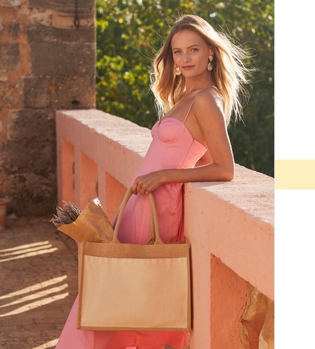 Westford Mill hochwertige Cotton Pocket Jute Shopper Tasche veredelbar W427 NEU