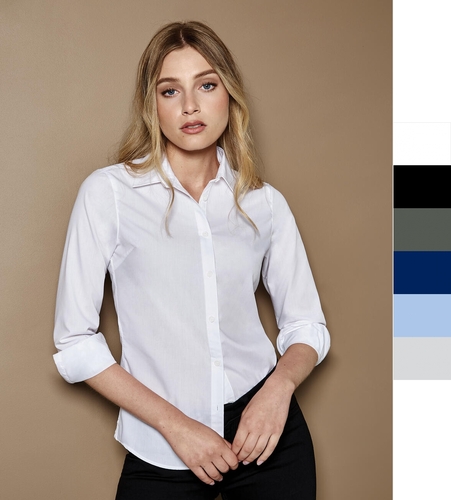 Kustom Kit Damen Tailored Fit Poplin Shirt Langarm Bluse Easy Iron KK242 NEU