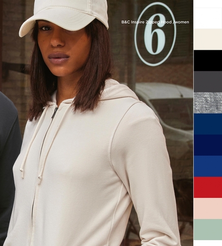 B&C Damen Organic Zipped Hooded BIO organisch bedruckbar Single Jersey WW36B NEU
