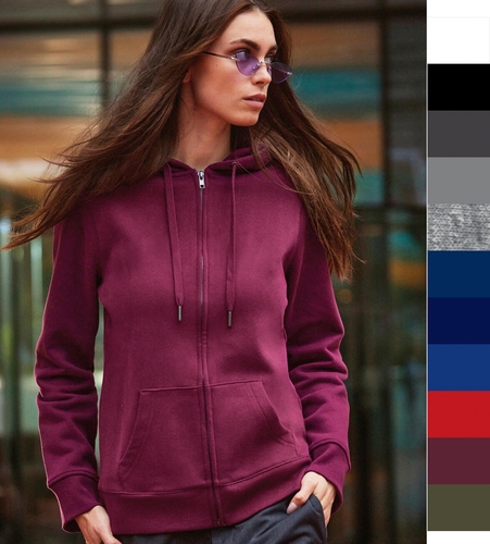 B&C Damen QUEEN Zipped Hooded Sweatjacke bedruckbar Single Jersey WW03Q NEU