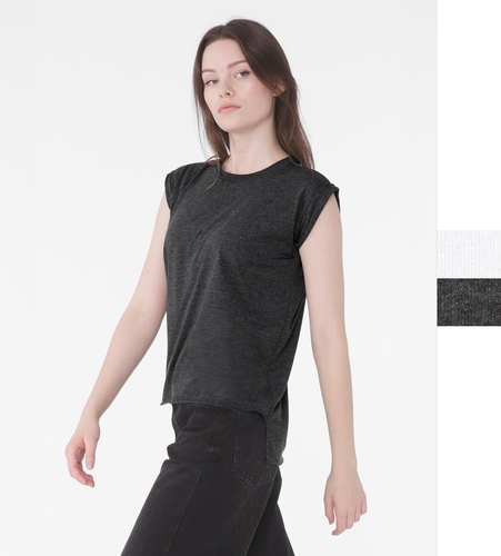 3er Pack Womens Flowy Muscle Tee Rolled Cuff