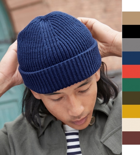 Beechfield: Damen Harbour Beanie Rippstrick breiter Umschlag veredelbar B383R