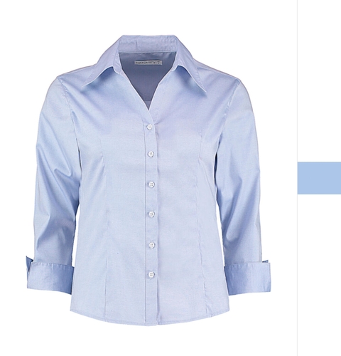 Kustom Kit Damen Bluse 3/4 Arm knopfloser Kragen tailliert Oxford KK710 NEU