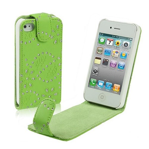 Handy Tasche Flip d�nn f�r Handy iPhone 4 4S Strass gr�n