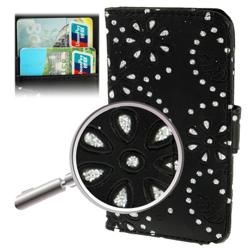 Schutzh�lle Case (Flip Quer) f�r Case Handy Samsung Galaxy S4 mini i9190 Strass Schwarz
