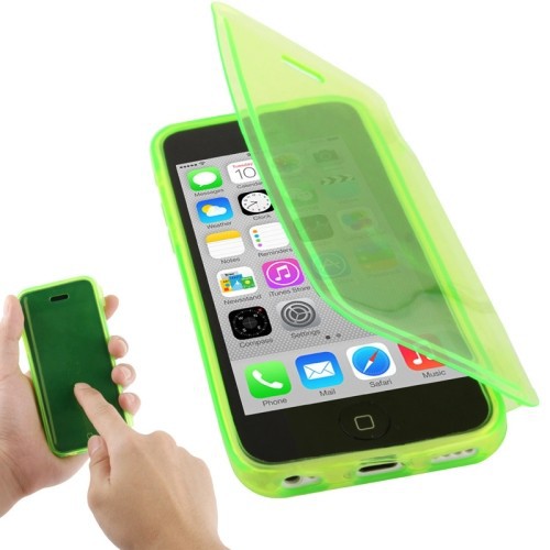 Handyh�lle Flip Quer f�r Handy iPhone 5c leuchtgr�n