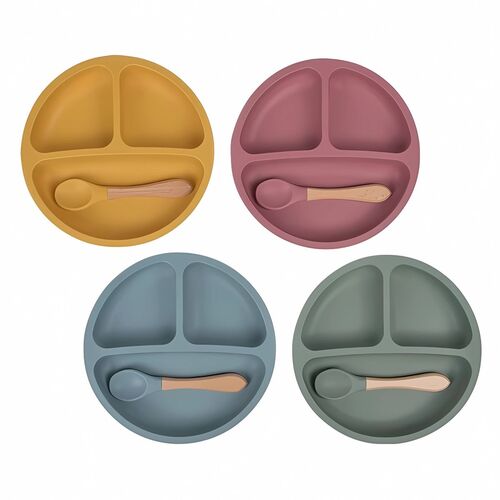 Babyteller Kinderteller mit Saugnapf Teller mit Lffel Gabel Silikon BPA Frei