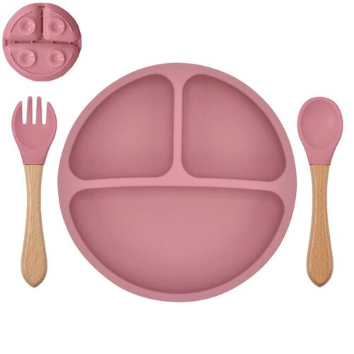Babyteller Kinderteller mit Saugnapf Teller mit L�ffel Gabel Silikon BPA Frei 