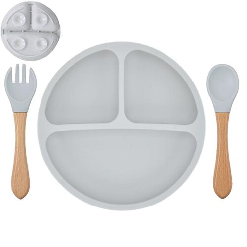 Babyteller Kinderteller mit Saugnapf Teller mit L�ffel Gabel Silikon BPA Frei 