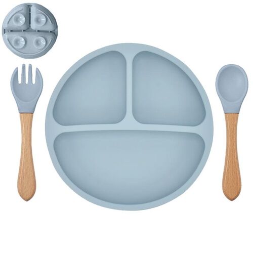 Babyteller Kinderteller mit Saugnapf Teller mit L�ffel Gabel Silikon BPA Frei 