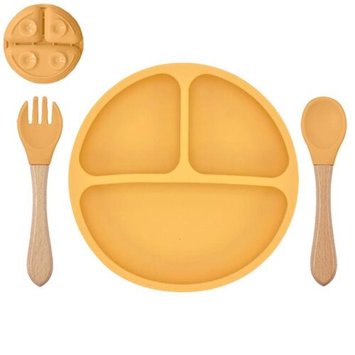 Babyteller Kinderteller mit Saugnapf Teller mit L�ffel Gabel Silikon BPA Frei 