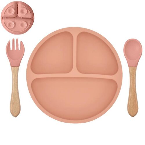 Babyteller Kinderteller mit Saugnapf Teller mit L�ffel Gabel Silikon BPA Frei 