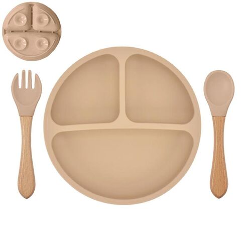 Babyteller Kinderteller mit Saugnapf Teller mit L�ffel Gabel Silikon BPA Frei 