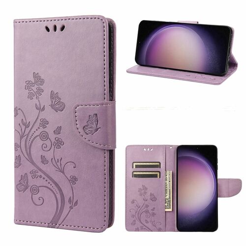 Elegante Kunstleder Flip Handyh�lle f�r Samsung Galaxy S23 Serie - Schmetterlings Blumenmuster 