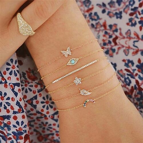 6 teile Armband Schmuck Armb�nder Geschenk Set Schmetterlinge Sterne Auge Mond