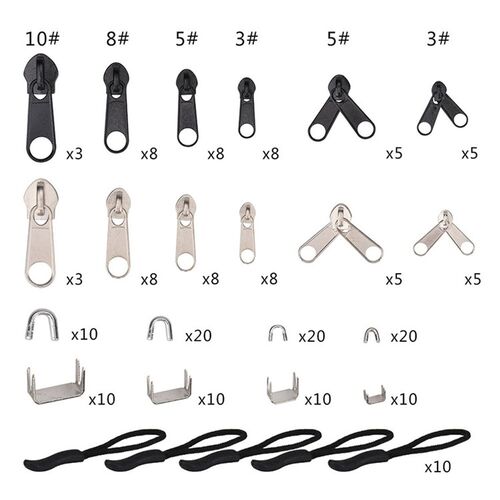 Rei�verschluss Reparatur Set 194 teilig Zipper Schieber Metall Reparaturset Neu
