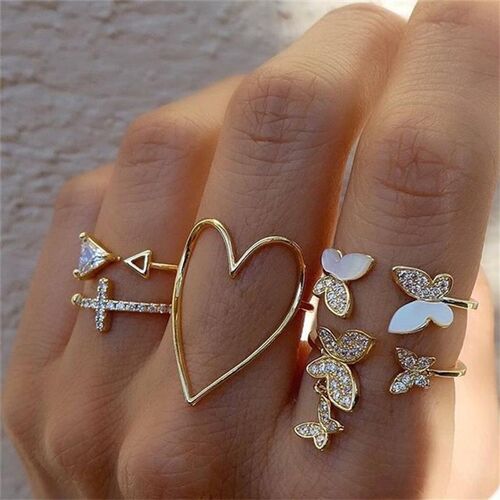 5pcs/set Cross Triangle Heart Hollow Butterfly Knuckle Ring(SKU5217)