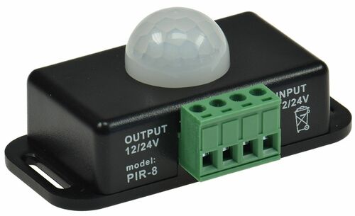 12-24V Bewegungsmelder, max. 6A bis 8m Reichweite, 60-, 1-10min