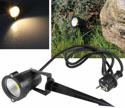 LED Gartenleuchte CT-GS5 warmwei 5W, 230V, 1,5m Kabel+Erdspie, schwarz