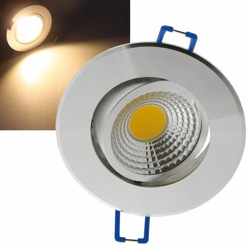 LED-Einbauleuchte COB-3, 3W, 250lm ALU, 3000K, 95-, 85xT47mm, Rahmen chrom