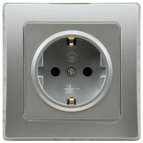 DELPHI Schutzkontakt-Steckdose 250V~/ 16A, inkl. Rahmen, UP, silber