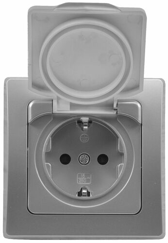 DELPHI Schutzkontakt-Steckdose IP44 250V~/ 16A, inkl. Rahmen, UP, silber