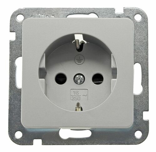 DELPHI Schutzkontakt-Steckdose, silber 250V~/ 16A, Klemmanschluss, ohne Rahmen