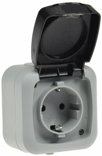 Feuchtraum Steckdose, IP44 250V~/ 16A, inkl. AP-Rahmen, grau