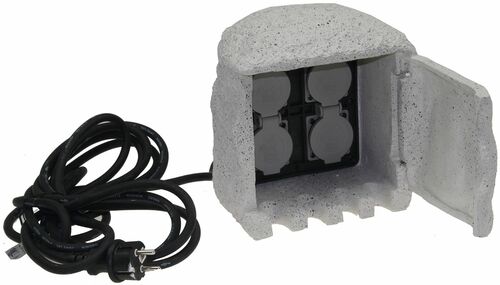 Gartensteckdose Stone, 4-fach 250V/16A, IP44, inkl. 5m Kabel