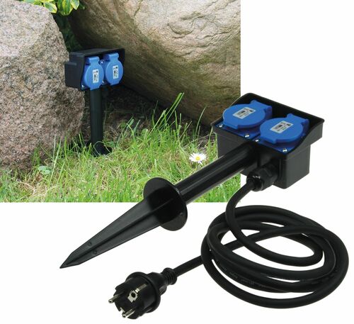 Gartensteckdose mit Erdspie�, 2-fach IP44, 10m Kabel