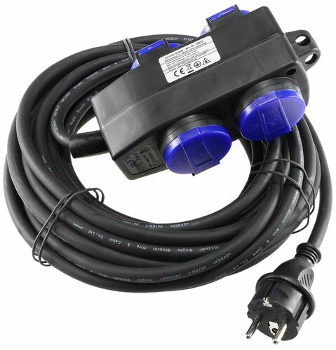 Gartensteckdose f�r Au�en, 4-fach IP44, mit Aufh�nger, 10m Zuleitung