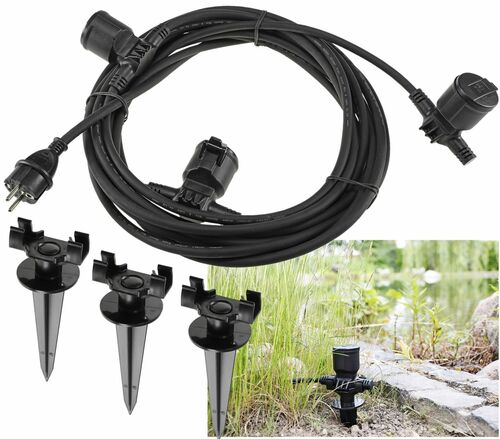 Gartensteckdose f�r Au�en, IP44, 3-fach Einzelsteckdosen, 5+2,5+2,5m