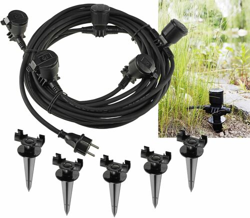 Gartensteckdose f�r Au�en, IP44, 5-fach Einzelsteckdosen, 5+2,5+2,5+2,5+2,5m