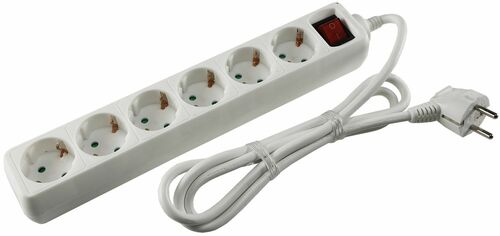 Schutzkontakt-Steckdosenleiste 6-fach 3600W, 1,4mKabel, mit Schalter, wei�