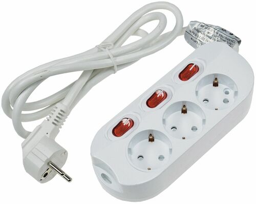Steckdosenleiste mit Einzelschaltung 3-fach, wei�, 1,5m Kabel