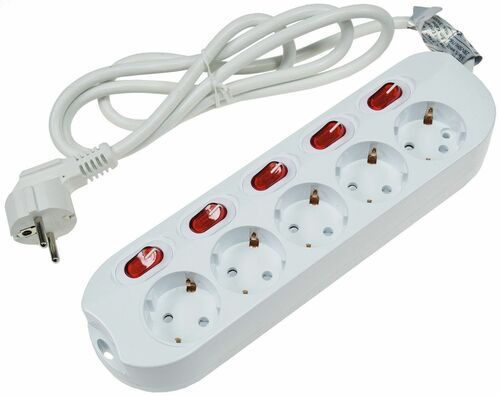Steckdosenleiste mit Einzelschaltung 5-fach, wei�, 1,5m Kabel