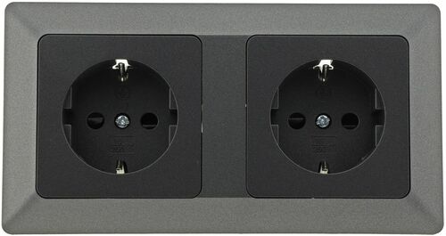 MILOS Set 2 Steckdo.+ 2-fach Rahmen 250V~/ 16A, Klemmanschluss, Anthrazit